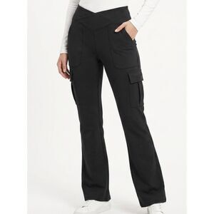 Casei Black Polyester Cargo Bootcut Flare Leggings High Waist Size XL Extra Larg